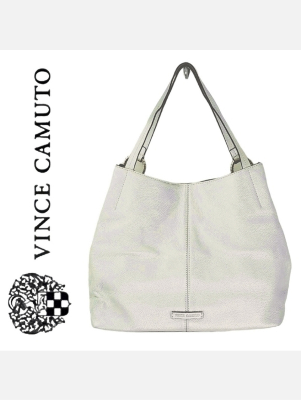 Vince Camuto Lallas Pebbled Leather Large Shoulder Bag in New Silver